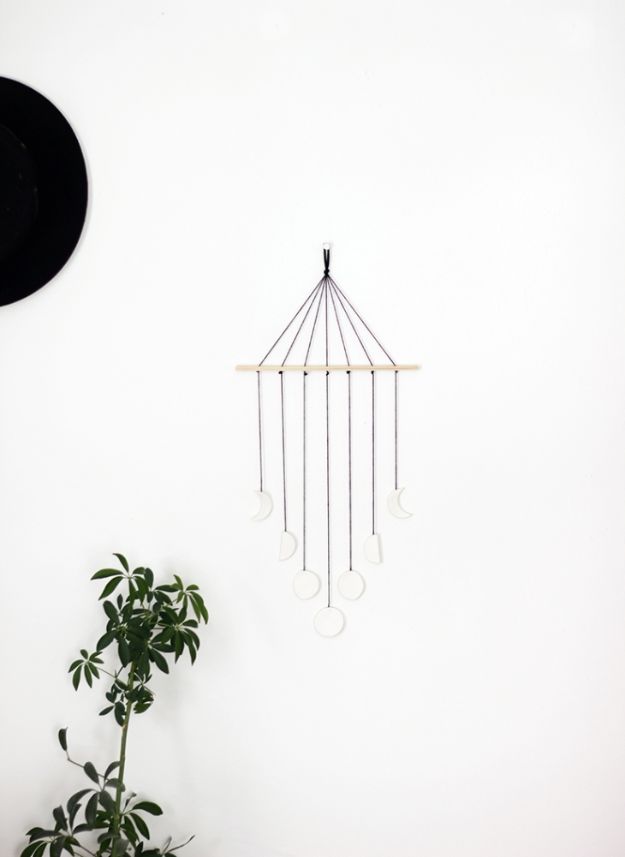 DIY Wall Hangings - DIY Moon Phase Wall Mobile - Easy Yarn Projects , Macrame Ideas , Fabric Tapestry and Paper Arts and Crafts , Planter and Wood Board Ideas for Bedroom and Living Room Decor - Cute Mobile and Wall Hanging for Nursery and Kids Rooms #wallart #diy #roomdecor