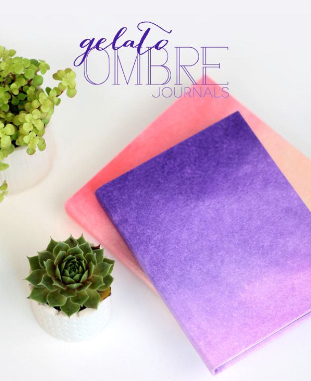 DIY Journals - DIY Ombre Journals - Ideas For Making A Handmade Journal - Cover Art Tutorial, Binding Tips, Easy Craft Ideas for Kids and For Teens - Step By Step Instructions for Making From Scratch, From An Old Book - Leather, Faux Marble, Paper, Monogram, Cute Do It Yourself Gift Idea 