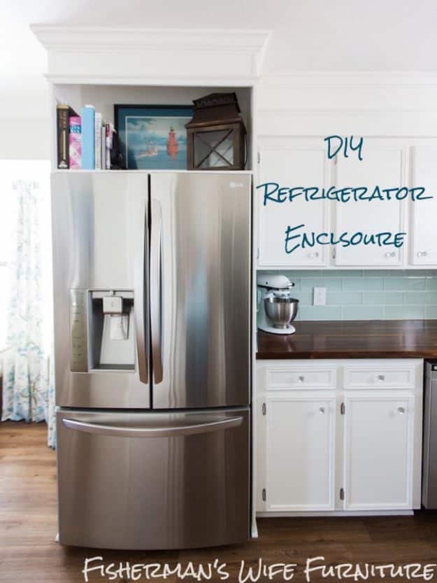 DIY Kitchen Cabinet Ideas - DIY Refrigerator Enclosure - Makeover and Before and After - How To Build, Plan and Renovate Your Kitchen Cabinets - Painted, Cheap Refact, Free Plans, Rustic Decor, Farmhouse and Vintage Looks, Modern Design and Inexpensive Budget Friendly Projects 