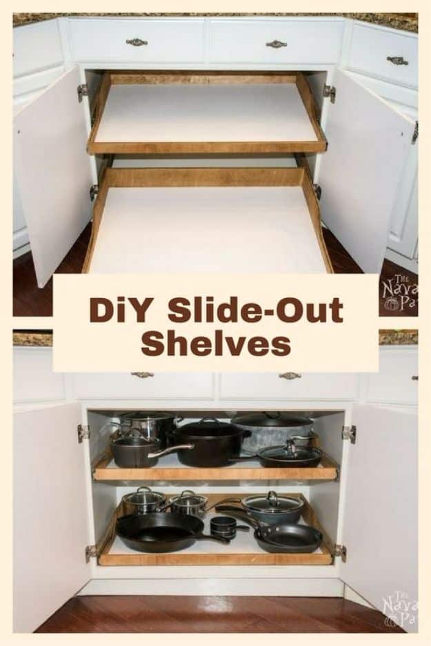 DIY Kitchen Cabinet Ideas - DIY Slide-Out Shelves - Makeover and Before and After - How To Build, Plan and Renovate Your Kitchen Cabinets - Painted, Cheap Refact, Free Plans, Rustic Decor, Farmhouse and Vintage Looks, Modern Design and Inexpensive Budget Friendly Projects 