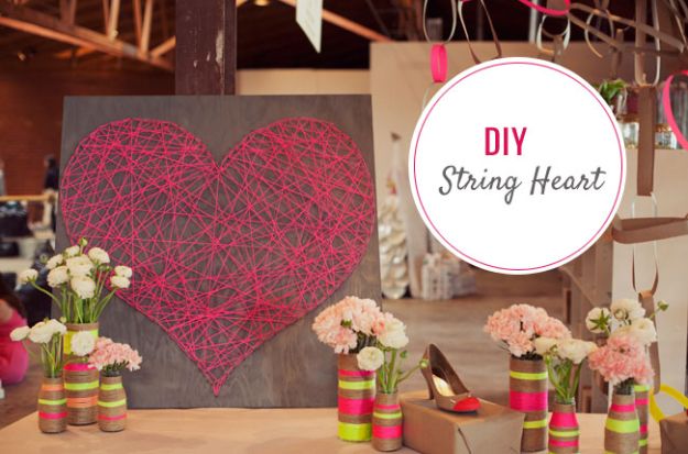 Best Mothers Day Ideas - DIY String Heart - Easy and Cute DIY Projects to Make for Mom - Cool Gifts and Homemade Cards, Gift in A Jar Ideas - Cheap Things You Can Make for Your Mother http://diyjoy.com/diy-mothers-day-ideas