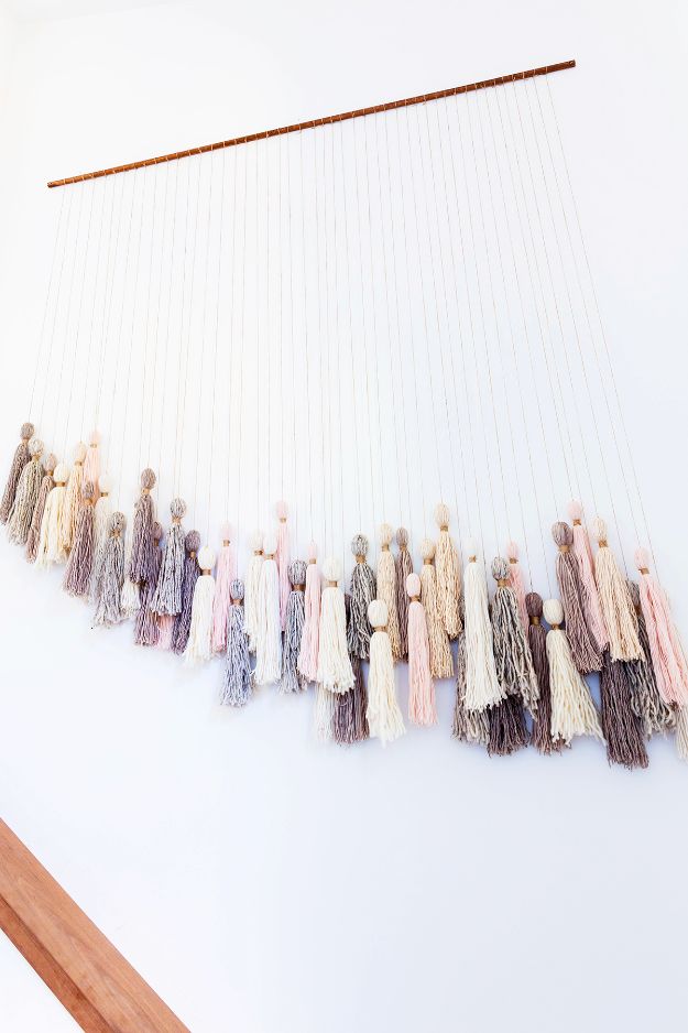 DIY Wall Hangings - DIY Super Easy Tassel Wall Hanging - Easy Yarn Projects , Macrame Ideas , Fabric Tapestry and Paper Arts and Crafts , Planter and Wood Board Ideas for Bedroom and Living Room Decor - Cute Mobile and Wall Hanging for Nursery and Kids Rooms #wallart #diy #roomdecor