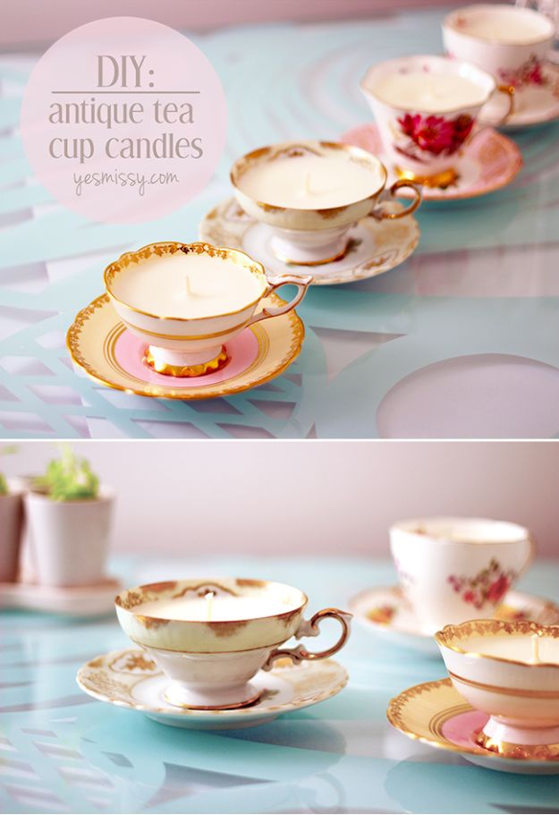 Best Mothers Day Ideas - DIY Teacup Candles - Easy and Cute DIY Projects to Make for Mom - Cool Gifts and Homemade Cards, Gift in A Jar Ideas - Cheap Things You Can Make for Your Mother http://diyjoy.com/diy-mothers-day-ideas