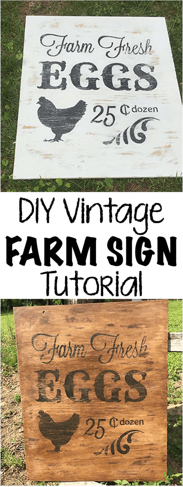 DIY Vintage Signs - DIY Vintage Farm Sign - Rustic, Vintage Sign Projects to Make At Home - Creative Home Decor on a Budget and Cheap Crafts for Living Room, Bedroom and Kitchen - Paint Letters, Transfer to Wood, Aged Finishes and Fun Word Stencils and Easy Ideas for Farmhouse Wall Art http://diyjoy.com/diy-vintage-signs