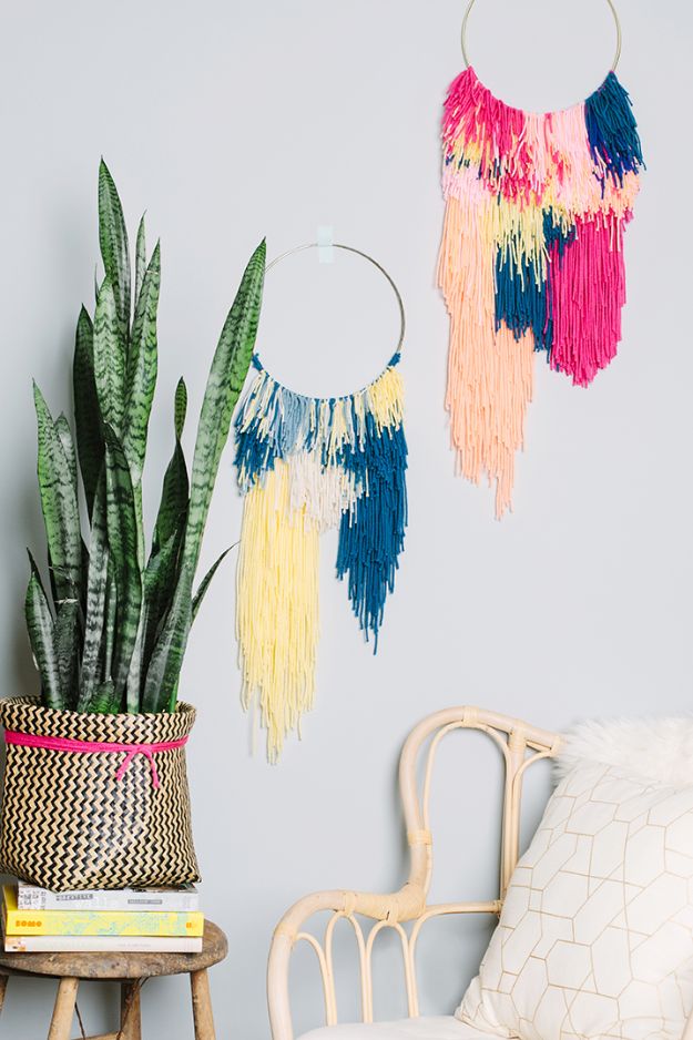 DIY Wall Hangings - DIY Wall Weaving - Easy Yarn Projects , Macrame Ideas , Fabric Tapestry and Paper Arts and Crafts , Planter and Wood Board Ideas for Bedroom and Living Room Decor - Cute Mobile and Wall Hanging for Nursery and Kids Rooms #wallart #diy #roomdecor