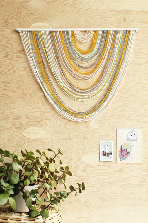 DIY Wall Hangings - DIY Yarn Tapestry - Easy Yarn Projects , Macrame Ideas , Fabric Tapestry and Paper Arts and Crafts , Planter and Wood Board Ideas for Bedroom and Living Room Decor - Cute Mobile and Wall Hanging for Nursery and Kids Rooms #wallart #diy #roomdecor
