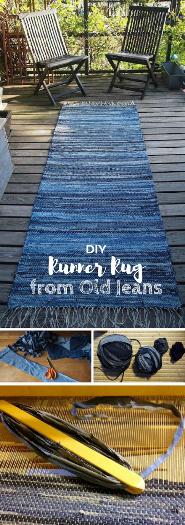 DIY Rugs - Denim Rug From Old Jeans - Ideas for An Easy Handmade Rug for Living Room, Bedroom, Kitchen Mat and Cheap Area Rugs You Can Make - Stencil Art Tutorial, Painting Tips, Fabric, Yarn, Old Denim Jeans, Rope, Tshirt, Pom Pom, Fur, Crochet, Woven and Outdoor Projects - Large and Small Carpet #diyrugs #diyhomedecor