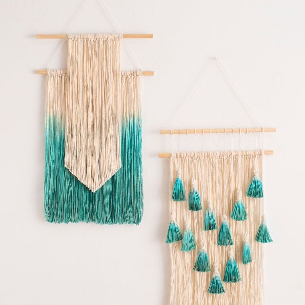 DIY Wall Hangings - Dip Dyed Wall Hanging Kit - Easy Yarn Projects , Macrame Ideas , Fabric Tapestry and Paper Arts and Crafts , Planter and Wood Board Ideas for Bedroom and Living Room Decor - Cute Mobile and Wall Hanging for Nursery and Kids Rooms #wallart #diy #roomdecor