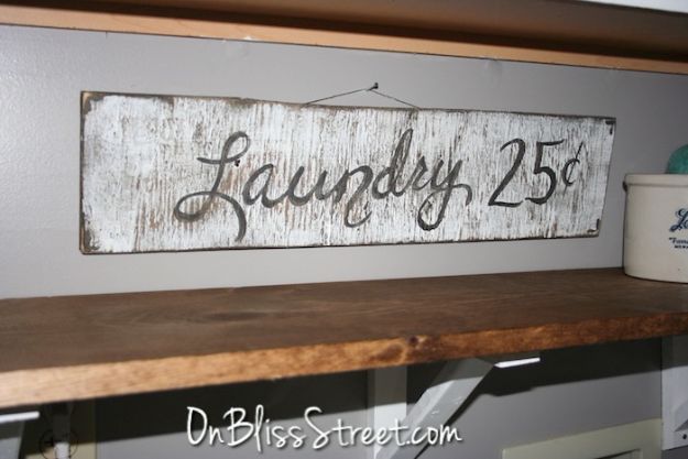 DIY Vintage Signs - Easy DIY Vintage Laundry Sign - Rustic, Vintage Sign Projects to Make At Home - Creative Home Decor on a Budget and Cheap Crafts for Living Room, Bedroom and Kitchen - Paint Letters, Transfer to Wood, Aged Finishes and Fun Word Stencils and Easy Ideas for Farmhouse Wall Art http://diyjoy.com/diy-vintage-signs