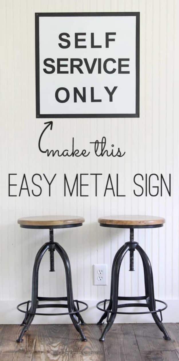 DIY Vintage Signs - Easy Metal Sign - Rustic, Vintage Sign Projects to Make At Home - Creative Home Decor on a Budget and Cheap Crafts for Living Room, Bedroom and Kitchen - Paint Letters, Transfer to Wood, Aged Finishes and Fun Word Stencils and Easy Ideas for Farmhouse Wall Art http://diyjoy.com/diy-vintage-signs