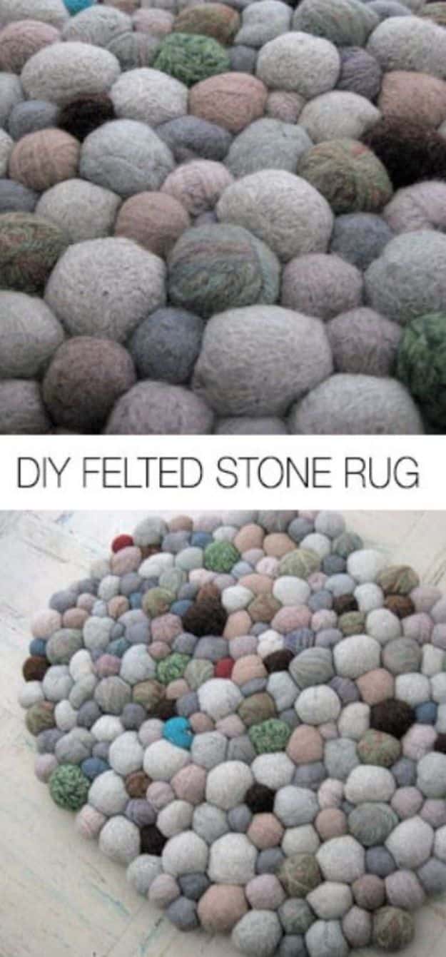 DIY Rugs - Felted Stone Rug - Ideas for An Easy Handmade Rug for Living Room, Bedroom, Kitchen Mat and Cheap Area Rugs You Can Make - Stencil Art Tutorial, Painting Tips, Fabric, Yarn, Old Denim Jeans, Rope, Tshirt, Pom Pom, Fur, Crochet, Woven and Outdoor Projects - Large and Small Carpet #diyrugs #diyhomedecor