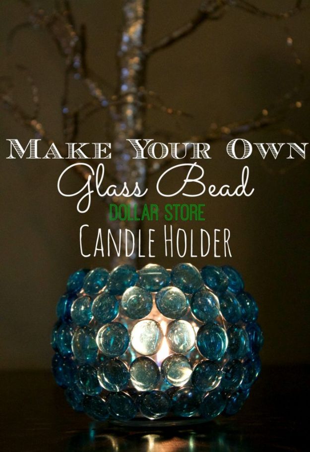 DIY Candle Holders - Glass Bead Candle Holder - Easy Ideas for Home Decor With Candles, Tall Candlesticks and Votives - Fun Wooden, Rustic, Glass, Mason Jar, Boho and Projects With Items From Dollar Stores - Christmas, Holiday and Wedding Centerpieces - Cool Crafts and Homemade Cheap Gifts http://diyjoy.com/diy-candle-holders
