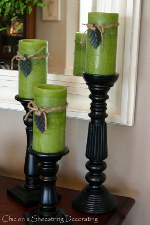 St Patricks Day Decor Ideas - Green Candles Decor - DIY St. Patrick's Day Party Decorations and Home Decor Crafts - Projects for Walls, Hanging Banners, Wreaths, Tabletop Centerpieces and Party Favors - Green Shamrocks, Leprechauns and Cute and Easy Do It Yourself Decor For Parties - Cheap Dollar Store Ideas for Those On A Budget http://diyjoy.com/diy-st-patricks-day-decor