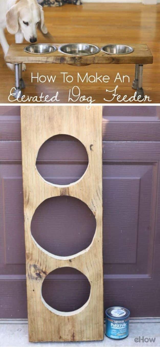 DIY Pet Bowls And Feeding Stations - How To Make An Elevated Dog Feeder - Easy Ideas for Serving Dog and Cat Food, Ways to Raise and Store Bowls - Organize Your Dog Food and Water Bowl With These Cute and Creative Ideas for Dogs and Cats- Monogram, Painted, Personalized and Rustic Crafts and Projects http://diyjoy.com/diy-pet-bowls-feeding-station