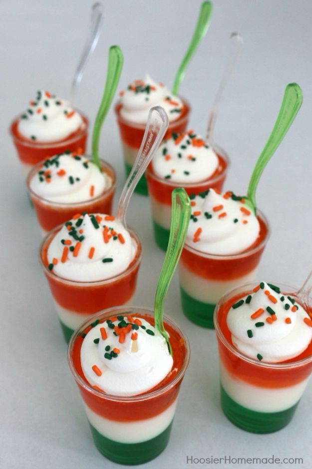 St Patrick's Day Food and Recipe Ideas - Irish Jello Shots - DIY St. Patrick's Day Party Recipes for Dinner, Desserts, Cookies, Cakes, Snacks, Dips and Drinks - Green Shamrocks, Leprechauns and Cute Party Foods - Easy Appetizers and Healthy Treats for Adults and Kids To Make - Potluck, Crockpot, Traditional and Corned Beef http://diyjoy.com/st-patricks-day-recipes