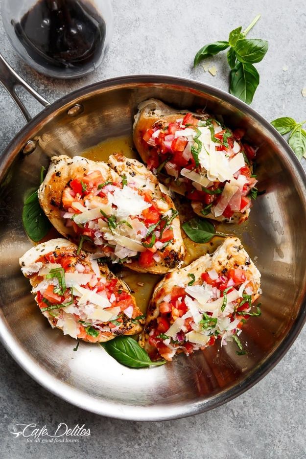 Best Lowfat Recipes - Italian Herb Bruschetta Chicken - Easy Low fat and Healthy Recipe Ideas For Eating Well and Dieting, Weight Loss - Quick Breakfasts, Lunch, Dinner, Snack and Desserts - Foods with Chicken, Vegetables, Salad, Low Carb, Beef, Egg, Gluten Free #lowfatrecipes 