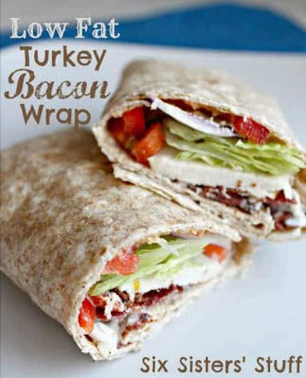 Best Lowfat Recipes - Low Fat Turkey Bacon Wrap - Easy Low fat and Healthy Recipe Ideas For Eating Well and Dieting, Weight Loss - Quick Breakfasts, Lunch, Dinner, Snack and Desserts - Foods with Chicken, Vegetables, Salad, Low Carb, Beef, Egg, Gluten Free #lowfatrecipes 