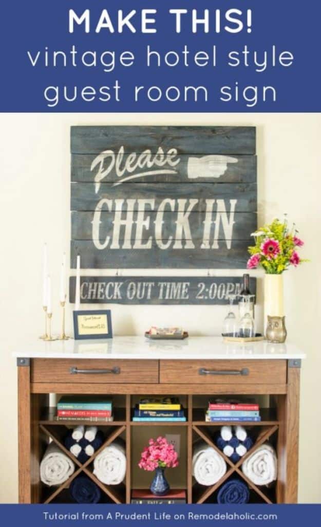 DIY Vintage Signs - Make This Vintage Hotel Style Guest Room Sign - Rustic, Vintage Sign Projects to Make At Home - Creative Home Decor on a Budget and Cheap Crafts for Living Room, Bedroom and Kitchen - Paint Letters, Transfer to Wood, Aged Finishes and Fun Word Stencils and Easy Ideas for Farmhouse Wall Art http://diyjoy.com/diy-vintage-signs