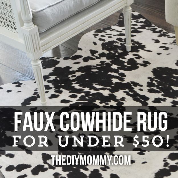 DIY Rugs - Make a Faux Cowhide Rug for Under $50 - Ideas for An Easy Handmade Rug for Living Room, Bedroom, Kitchen Mat and Cheap Area Rugs You Can Make - Stencil Art Tutorial, Painting Tips, Fabric, Yarn, Old Denim Jeans, Rope, Tshirt, Pom Pom, Fur, Crochet, Woven and Outdoor Projects - Large and Small Carpet #diyrugs #diyhomedecor