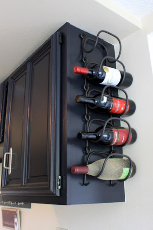 DIY Kitchen Cabinet Ideas - Mount A Wine Rack - Makeover and Before and After - How To Build, Plan and Renovate Your Kitchen Cabinets - Painted, Cheap Refact, Free Plans, Rustic Decor, Farmhouse and Vintage Looks, Modern Design and Inexpensive Budget Friendly Projects 
