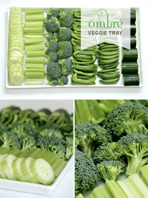St Patrick's Day Food and Recipe Ideas - Ombre Veggie Tray For St. Patrick's Day - DIY St. Patrick's Day Party Recipes for Dinner, Desserts, Cookies, Cakes, Snacks, Dips and Drinks - Green Shamrocks, Leprechauns and Cute Party Foods - Easy Appetizers and Healthy Treats for Adults and Kids To Make - Potluck, Crockpot, Traditional and Corned Beef http://diyjoy.com/st-patricks-day-recipes