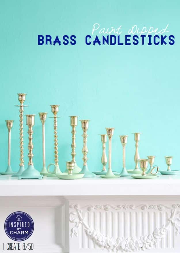 DIY Candle Holders - Paint Dipped Brass Candlesticks - Easy Ideas for Home Decor With Candles, Tall Candlesticks and Votives - Fun Wooden, Rustic, Glass, Mason Jar, Boho and Projects With Items From Dollar Stores - Christmas, Holiday and Wedding Centerpieces - Cool Crafts and Homemade Cheap Gifts http://diyjoy.com/diy-candle-holders