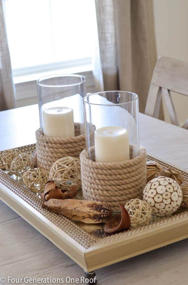 DIY Candle Holders - Sisal And Rope Candle Holder - Easy Ideas for Home Decor With Candles, Tall Candlesticks and Votives - Fun Wooden, Rustic, Glass, Mason Jar, Boho and Projects With Items From Dollar Stores - Christmas, Holiday and Wedding Centerpieces - Cool Crafts and Homemade Cheap Gifts http://diyjoy.com/diy-candle-holders