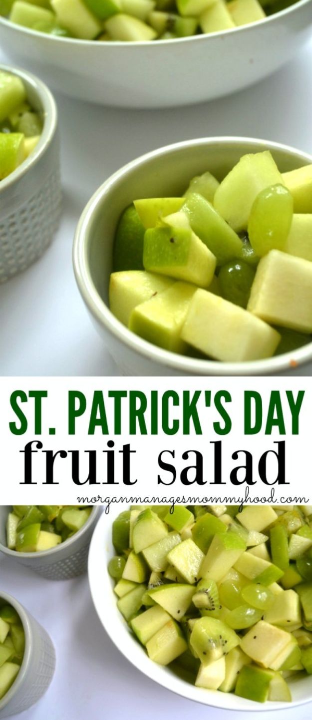 St Patrick's Day Food and Recipe Ideas - St. Patrick's Day Fruit Salad - DIY St. Patrick's Day Party Recipes for Dinner, Desserts, Cookies, Cakes, Snacks, Dips and Drinks - Green Shamrocks, Leprechauns and Cute Party Foods - Easy Appetizers and Healthy Treats for Adults and Kids To Make - Potluck, Crockpot, Traditional and Corned Beef http://diyjoy.com/st-patricks-day-recipes