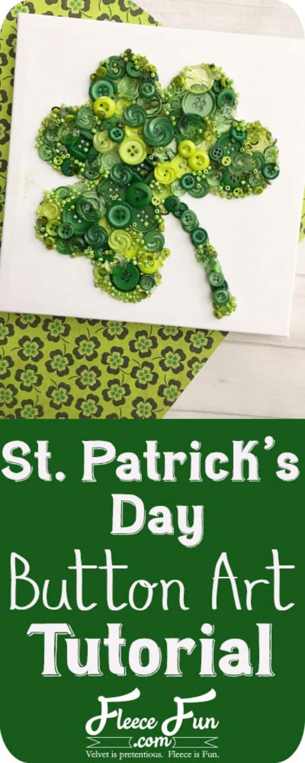 St Patricks Day Decor Ideas - St. Patrick’s Day Clover Button Art - DIY St. Patrick's Day Party Decorations and Home Decor Crafts - Projects for Walls, Hanging Banners, Wreaths, Tabletop Centerpieces and Party Favors - Green Shamrocks, Leprechauns and Cute and Easy Do It Yourself Decor For Parties - Cheap Dollar Store Ideas for Those On A Budget http://diyjoy.com/diy-st-patricks-day-decor