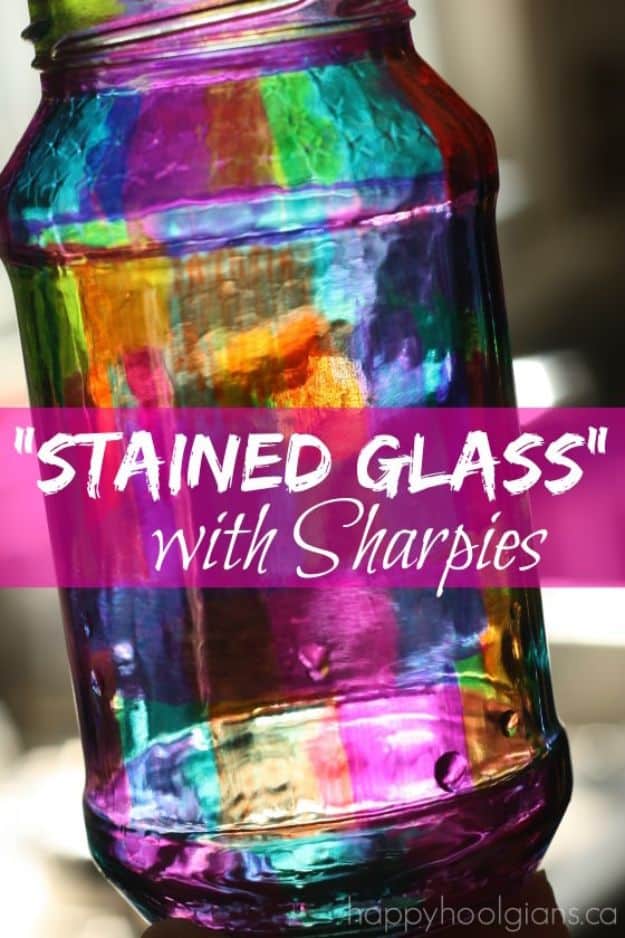 DIY Glassware - Stained Glass With Sharpies - Cool Bar and Drink Glasses You Can Make and Decorate for Creative and Unique Serving Glass Ideas - Mugs, Cups, Decanters, Pitchers and Glass Ware Projects - Paint, Etch, Etching Tutorials, Dotted, Sharpie Art and Dishwasher Safe Decorating Tips - Easy DIY Gift Ideas for Him and Her - Handmade Home Decor DIY 