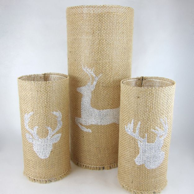 DIY Candle Holders - Stenciled Burlap Candleholders - Easy Ideas for Home Decor With Candles, Tall Candlesticks and Votives - Fun Wooden, Rustic, Glass, Mason Jar, Boho and Projects With Items From Dollar Stores - Christmas, Holiday and Wedding Centerpieces - Cool Crafts and Homemade Cheap Gifts http://diyjoy.com/diy-candle-holders