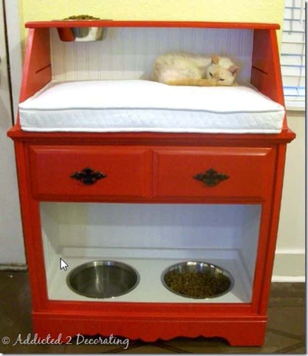 DIY Pet Bowls And Feeding Stations - The New & Improved Pet Station - Easy Ideas for Serving Dog and Cat Food, Ways to Raise and Store Bowls - Organize Your Dog Food and Water Bowl With These Cute and Creative Ideas for Dogs and Cats- Monogram, Painted, Personalized and Rustic Crafts and Projects http://diyjoy.com/diy-pet-bowls-feeding-station