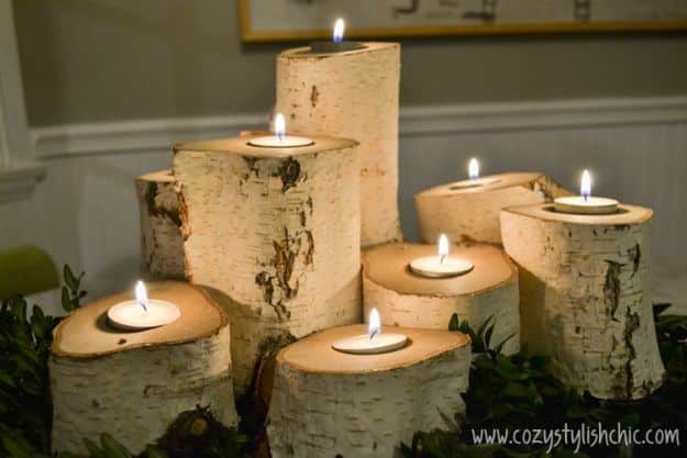DIY Candle Holders - Tree Stump Candle Holders - Easy Ideas for Home Decor With Candles, Tall Candlesticks and Votives - Fun Wooden, Rustic, Glass, Mason Jar, Boho and Projects With Items From Dollar Stores - Christmas, Holiday and Wedding Centerpieces - Cool Crafts and Homemade Cheap Gifts http://diyjoy.com/diy-candle-holders
