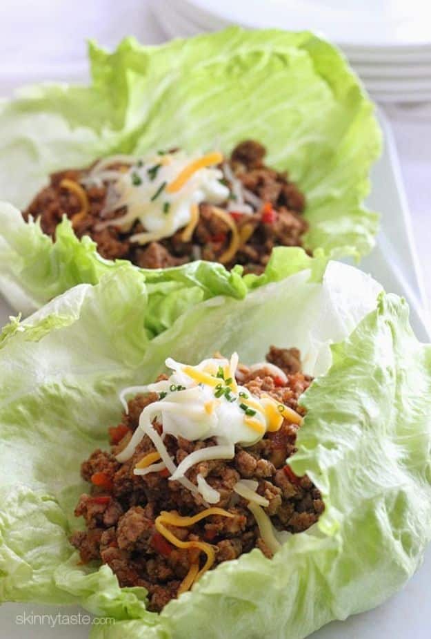 Best Lowfat Recipes - Turkey Taco Lettuce Wraps - Easy Low fat and Healthy Recipe Ideas For Eating Well and Dieting, Weight Loss - Quick Breakfasts, Lunch, Dinner, Snack and Desserts - Foods with Chicken, Vegetables, Salad, Low Carb, Beef, Egg, Gluten Free #lowfatrecipes 