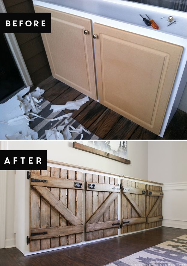 DIY Kitchen Cabinet Ideas - Upcycled Barnwood Style Cabinet - Makeover and Before and After - How To Build, Plan and Renovate Your Kitchen Cabinets - Painted, Cheap Refact, Free Plans, Rustic Decor, Farmhouse and Vintage Looks, Modern Design and Inexpensive Budget Friendly Projects 