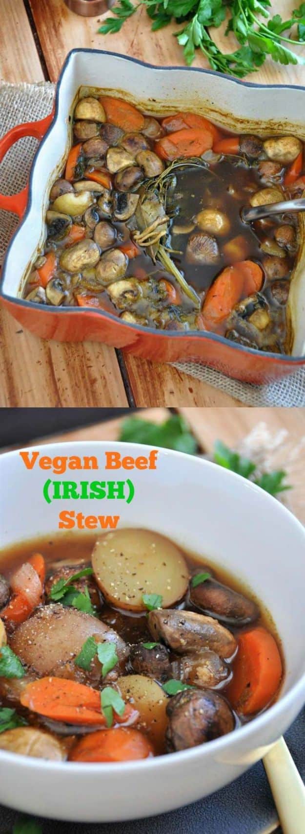 St Patrick's Day Food and Recipe Ideas - Vegan Beef Irish Stew - DIY St. Patrick's Day Party Recipes for Dinner, Desserts, Cookies, Cakes, Snacks, Dips and Drinks - Green Shamrocks, Leprechauns and Cute Party Foods - Easy Appetizers and Healthy Treats for Adults and Kids To Make - Potluck, Crockpot, Traditional and Corned Beef http://diyjoy.com/st-patricks-day-recipes