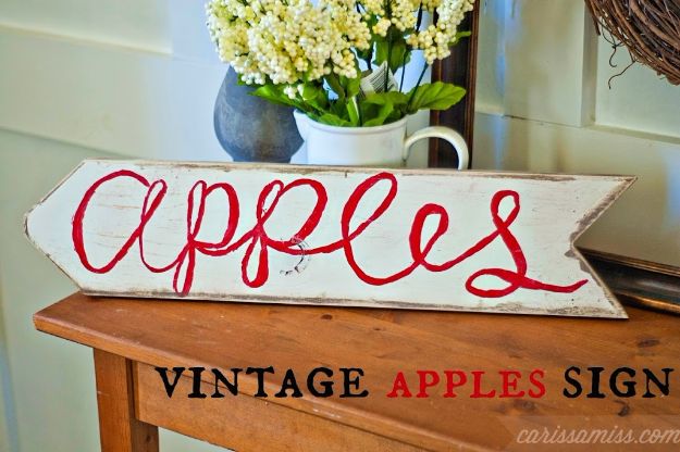 DIY Vintage Signs - Vintage Apple Sign - Rustic, Vintage Sign Projects to Make At Home - Creative Home Decor on a Budget and Cheap Crafts for Living Room, Bedroom and Kitchen - Paint Letters, Transfer to Wood, Aged Finishes and Fun Word Stencils and Easy Ideas for Farmhouse Wall Art http://diyjoy.com/diy-vintage-signs
