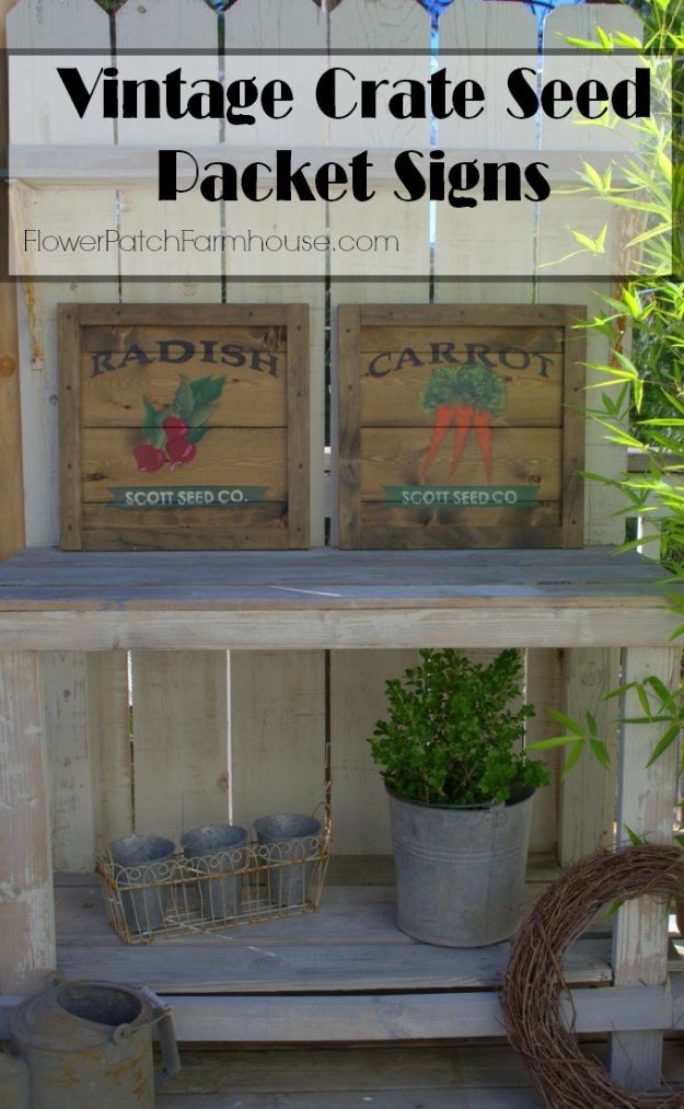 DIY Vintage Signs - Vintage Crate Seed Packet Signs - Rustic, Vintage Sign Projects to Make At Home - Creative Home Decor on a Budget and Cheap Crafts for Living Room, Bedroom and Kitchen - Paint Letters, Transfer to Wood, Aged Finishes and Fun Word Stencils and Easy Ideas for Farmhouse Wall Art http://diyjoy.com/diy-vintage-signs
