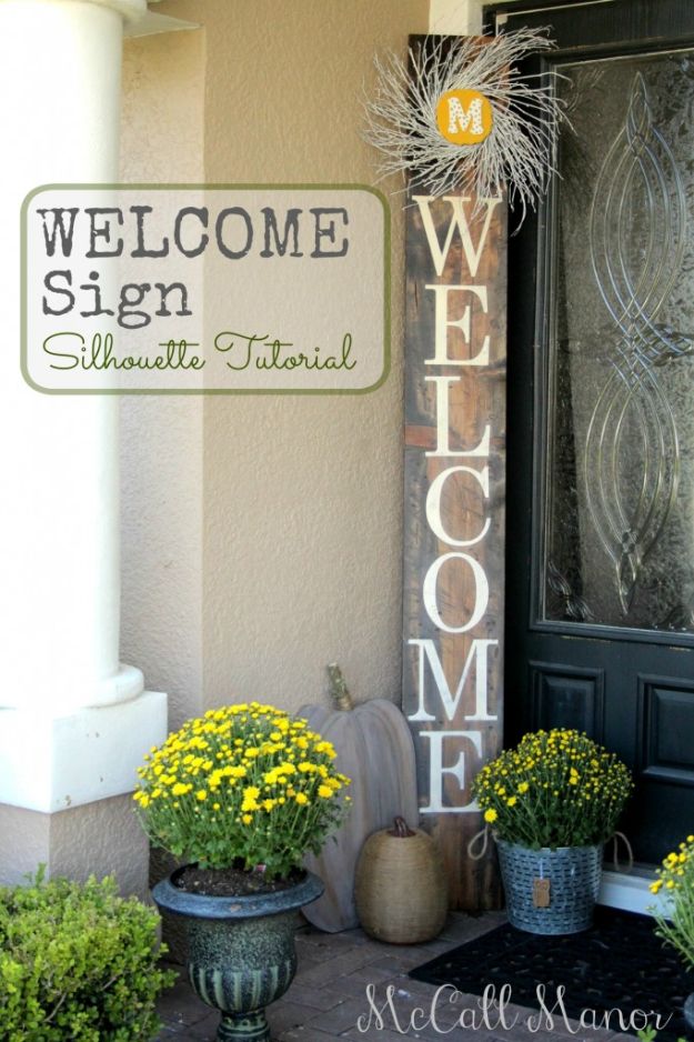 DIY Vintage Signs - Welcome Sign Silhouette Tutorial - Rustic, Vintage Sign Projects to Make At Home - Creative Home Decor on a Budget and Cheap Crafts for Living Room, Bedroom and Kitchen - Paint Letters, Transfer to Wood, Aged Finishes and Fun Word Stencils and Easy Ideas for Farmhouse Wall Art http://diyjoy.com/diy-vintage-signs