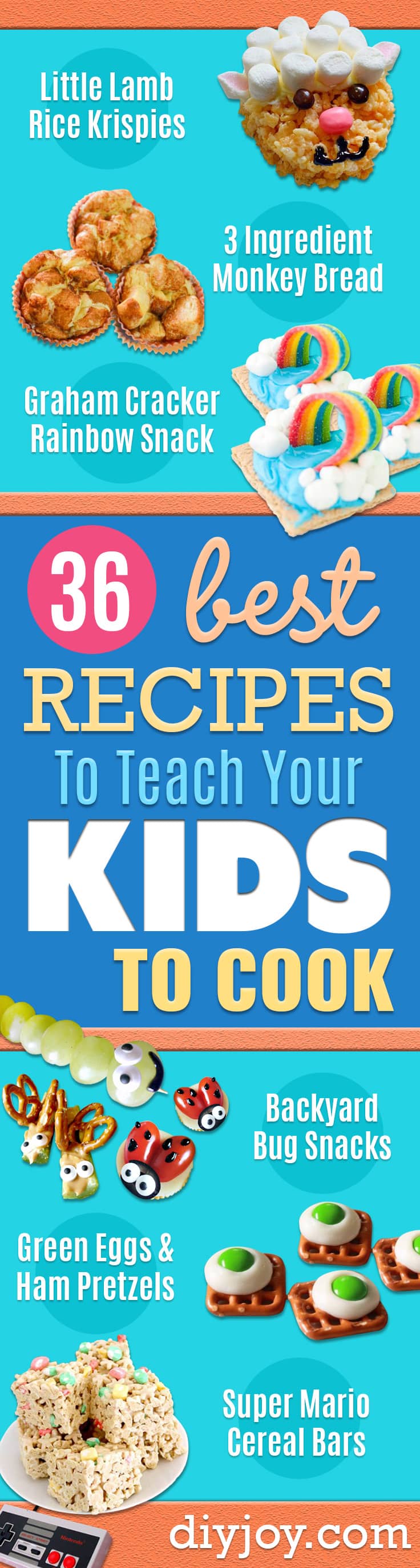 Best Recipes To Teach Your Kids To Cook - Easy Ideas To Show Children How to Prepare Food - Kid Friendly Recipes That Boys and Girls Can Make Themselves - No Bake, 5 Minute Foods, Healthy Snacks, Salads, Dips, Roll Ups, Vegetables and Simple Desserts - Recipes To Learn How To Make Fun Food http://diyjoy.com/best-recipes-teach-kids-to-cook