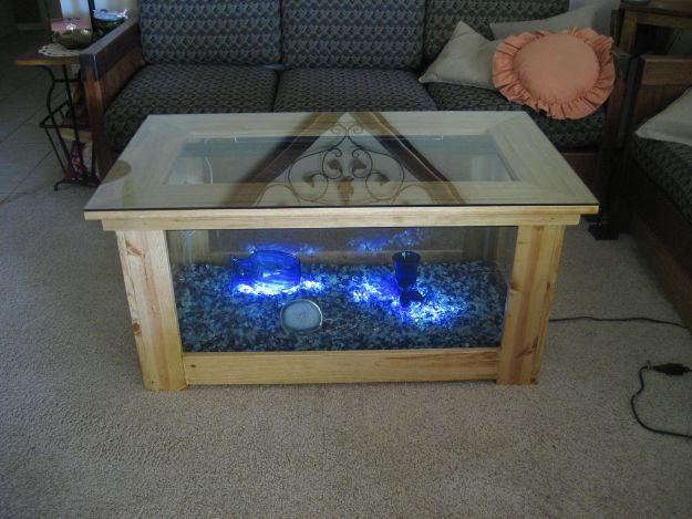 DIY Coffee Tables - Aquarium Coffee Table - Easy Do It Yourself Furniture Ideas for The Living Room Table - Cool Projects for Making a Coffee Table With Crates, Boxes, Stone, Industrial Pipe, Tile, Pallets, Old Doors, Windows and Repurposed Wood Planks - Rustic Farmhouse Home Decor, Modern Decorating Ideas, Simply Shabby Chic and All White Looks for Minimalist Interiors http://diyjoy.com/diy-coffee-table-ideas