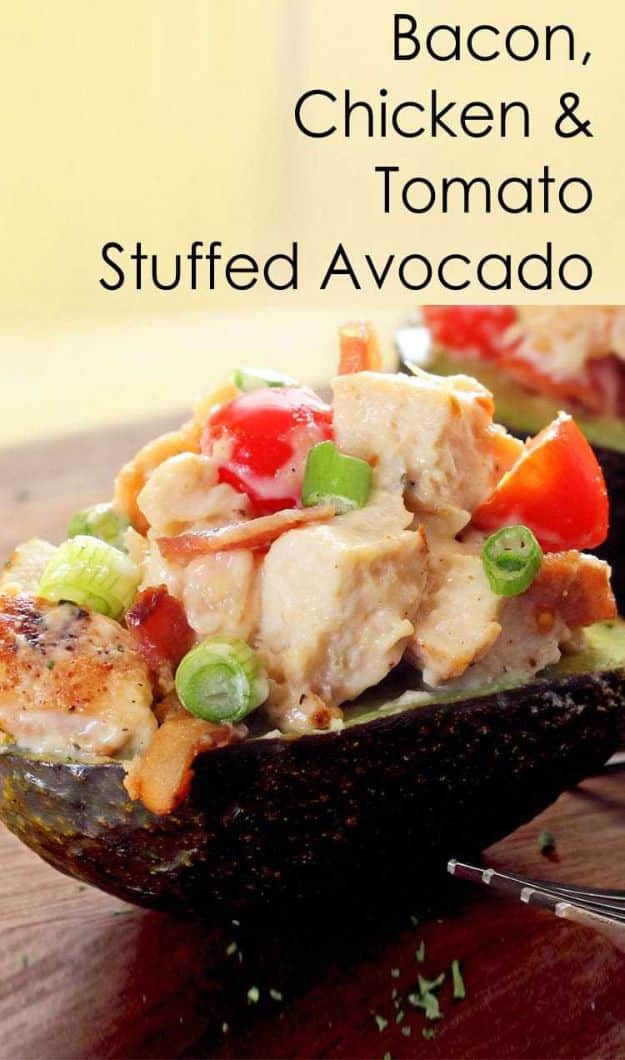 Best Keto Recipes - Bacon, Chicken & Tomato Stuffed Avocado - Easy Ketogenic Recipe Ideas for Breakfast, Lunch, Dinner, Snack and Dessert - Quick Crockpot Meals, Fat Bombs, Gluten Free and Low Carb Foods To Make For The Keto Diet #keto #ketorecipes #ketodiet