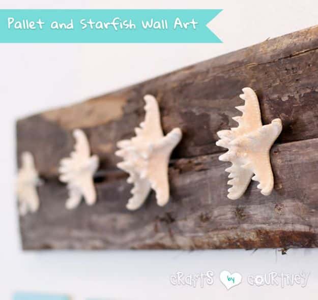 DIY Beach House Decor - Build A Beachy Pallet And Starfish Wall Craft - Cool DIY Decor Ideas While On A Budget - Cool Ideas for Decorating Your Beach Home With Shells, Sand and Summer Wall Art - Crafts and Do It Yourself Projects With A Breezy, Blue, Summery Feel - White Decor and Shiplap, Birchwood Boats, Beachy Sea Glass Art Projects for Living Room, Bedroom and Kitchen 
