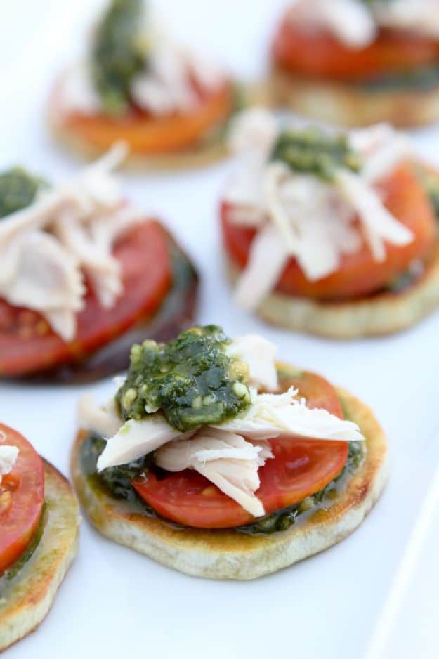 Gluten Free Appetizers - Chicken Pesto Bites - Easy Flourless and Glutenfree Snacks, Wraps, Finger Foods and Snack Recipes - Recipe Ideas for Gluten Free Diets #glutenfree 
