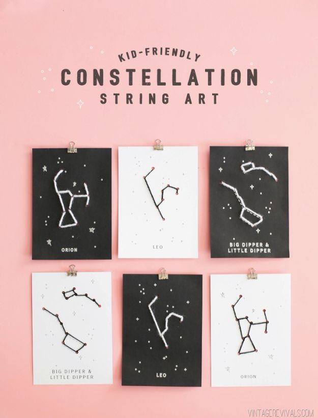 Crafts for Girls - Constellation String Art - Cute Crafts for Young Girls, Toddlers and School Children - Fun Paints to Make, Arts and Craft Ideas, Wall Art Projects, Colorful Alphabet and Glue Crafts, String Art, Painting Lessons, Cheap Project Tutorials and Inexpensive Things for Kids to Make at Home - Cute Room Decor and DIY Gifts #girlsgifts #girlscrafts #craftideas #girls