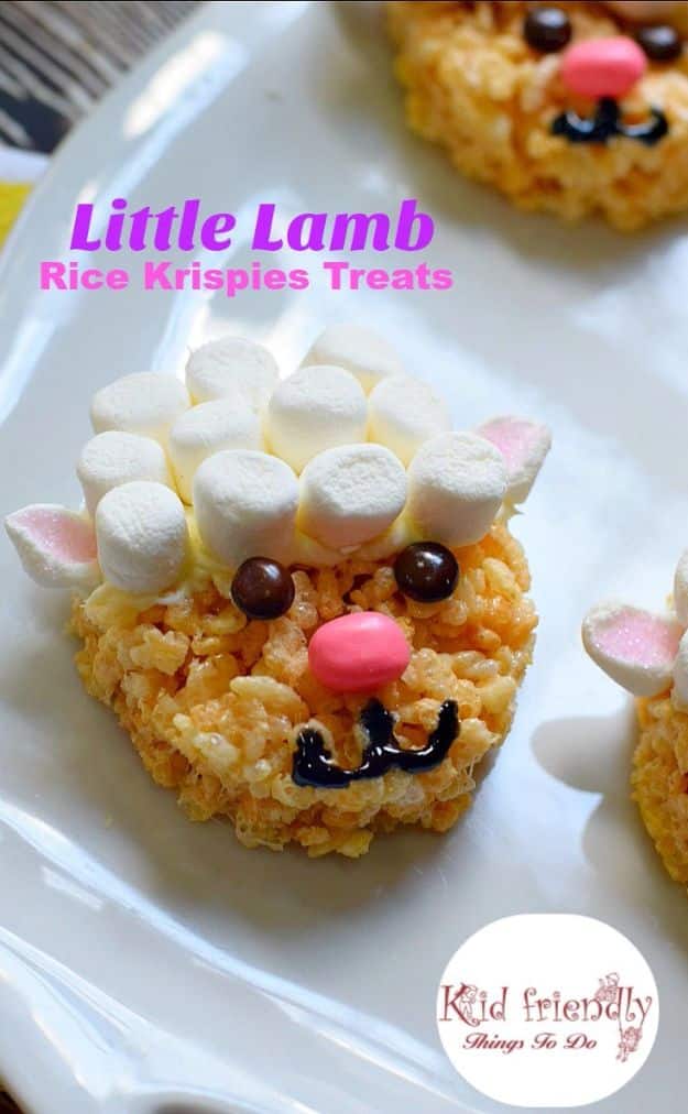 Best Recipes To Teach Your Kids To Cook - Cute and Easy to Make Little Lamb Rice Krispies Treat - Easy Ideas To Show Children How to Prepare Food - Kid Friendly Recipes That Boys and Girls Can Make Themselves - No Bake, 5 Minute Foods, Healthy Snacks, Salads, Dips, Roll Ups, Vegetables and Simple Desserts - Recipes To Learn How To Make Fun Food http://diyjoy.com/best-recipes-teach-kids-to-cook