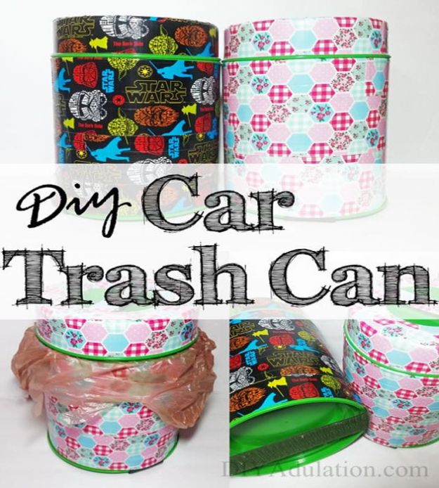 DIY Trash Cans - DIY Car Trash Can - Easy Do It Yourself Projects to Make Cute, Decorative Trash Cans for Bathroom, Kitchen and Bedroom - Trash Can Makeover, Hidden Kitchen Storage With Pull Out Cabinet - Lids, Liners and Painted Decor Ideas for Updating the Bin #diykitchen #diybath #trashcans #diy #diyideas #diyjoy http://diyjoy.com/diy-trash-cans