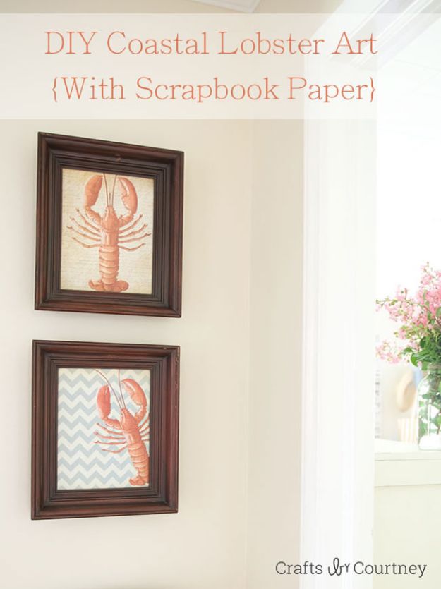 DIY Beach House Decor - DIY Coastal Lobster Art - Cool DIY Decor Ideas While On A Budget - Cool Ideas for Decorating Your Beach Home With Shells, Sand and Summer Wall Art - Crafts and Do It Yourself Projects With A Breezy, Blue, Summery Feel - White Decor and Shiplap, Birchwood Boats, Beachy Sea Glass Art Projects for Living Room, Bedroom and Kitchen 