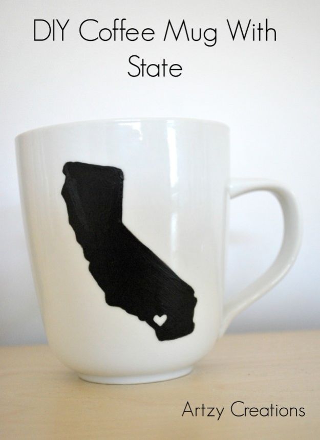 Cool State Crafts - DIY Coffee Mug With State - Easy Craft Projects To Show Your Love For Your Home State - Best DIY Ideas Using Maps, String Art Shaped Like States, Quotes, Sayings and Wall Art Ideas, Painted Canvases, Cute Pillows, Fun Gifts and DIY Decor Made Simple - Creative Decorating Ideas for Living Room, Kitchen, Bedroom, Bath and Porch http://diyjoy.com/cool-state-crafts