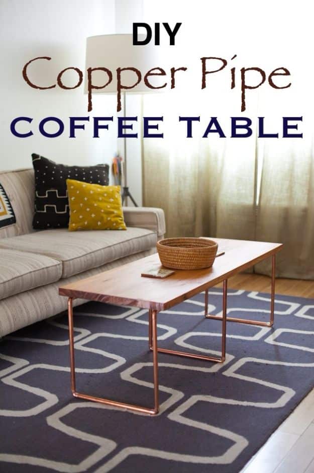 DIY Coffee Tables - DIY Copper Pipe Coffee Table - Easy Do It Yourself Furniture Ideas for The Living Room Table - Cool Projects for Making a Coffee Table With Crates, Boxes, Stone, Industrial Pipe, Tile, Pallets, Old Doors, Windows and Repurposed Wood Planks - Rustic Farmhouse Home Decor, Modern Decorating Ideas, Simply Shabby Chic and All White Looks for Minimalist Interiors http://diyjoy.com/diy-coffee-table-ideas